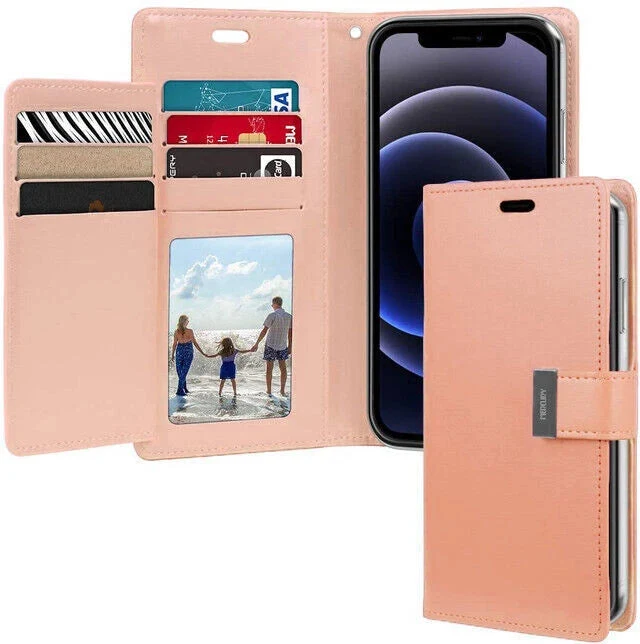 Goospery Rich Diary case for iPhone 15 Plus - Rose Gold