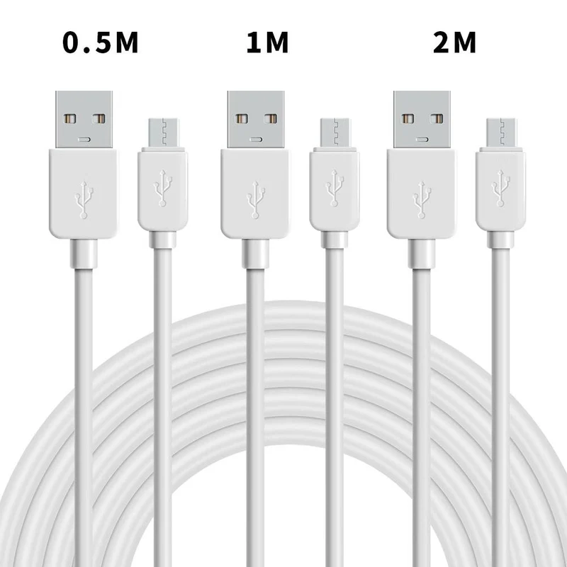 NÖRDIC USB2.0 A hane till Micro B hane Kabelkit 3-pack 0,5m+1m+2m 480Mbps 2,4A vit för Android mobiler och surfplattor