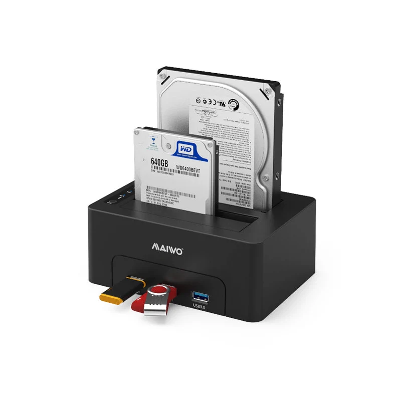 Maiwo K3082H USB 3.1 GEN1 5Gbps Dockningsstation för 2st 2,5-3,5 SATA HDD SSD 2x16TB med stöd för UASP 3xUSB3.1 hubb