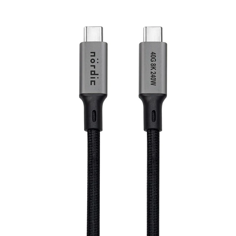 NÖRDIC 3m USB4 USB-C till C nylonflätad kabel PD3.1 240W 40G 8K60Hz 4K144Hz grå