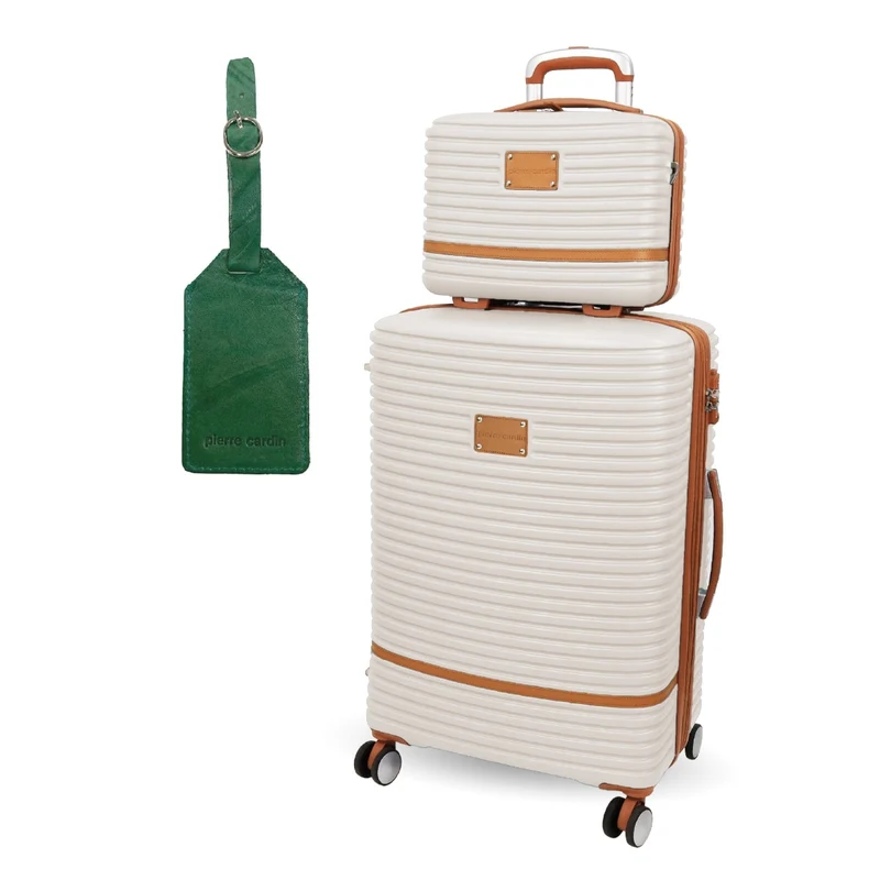 Pierre Cardin Medium Hardshell Suitcase and Beauty Case Set (White)