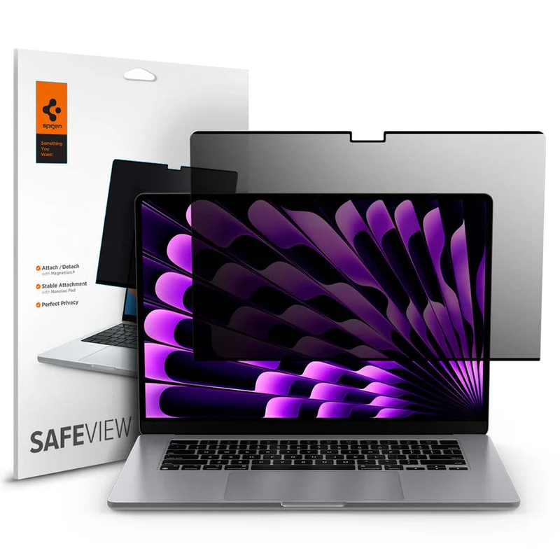 Spigen MacBook Air 15" 2026/2025/2024/2023 (M5/M4/M3/M2) Safe View Screen Protector 1PC (Black)