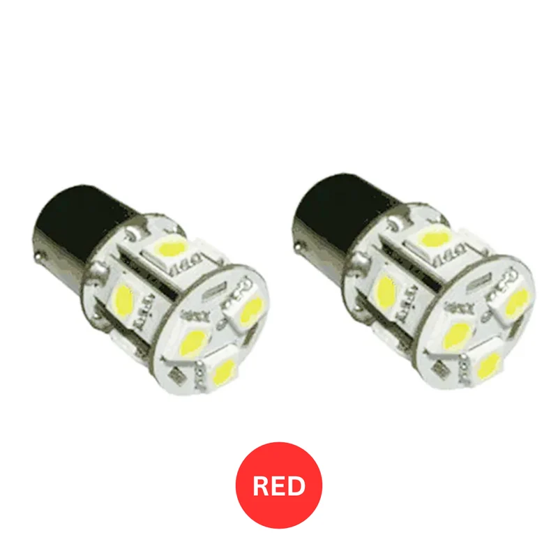 12V röda enkontakts LED-lampor BA15s / P21W / nr 382