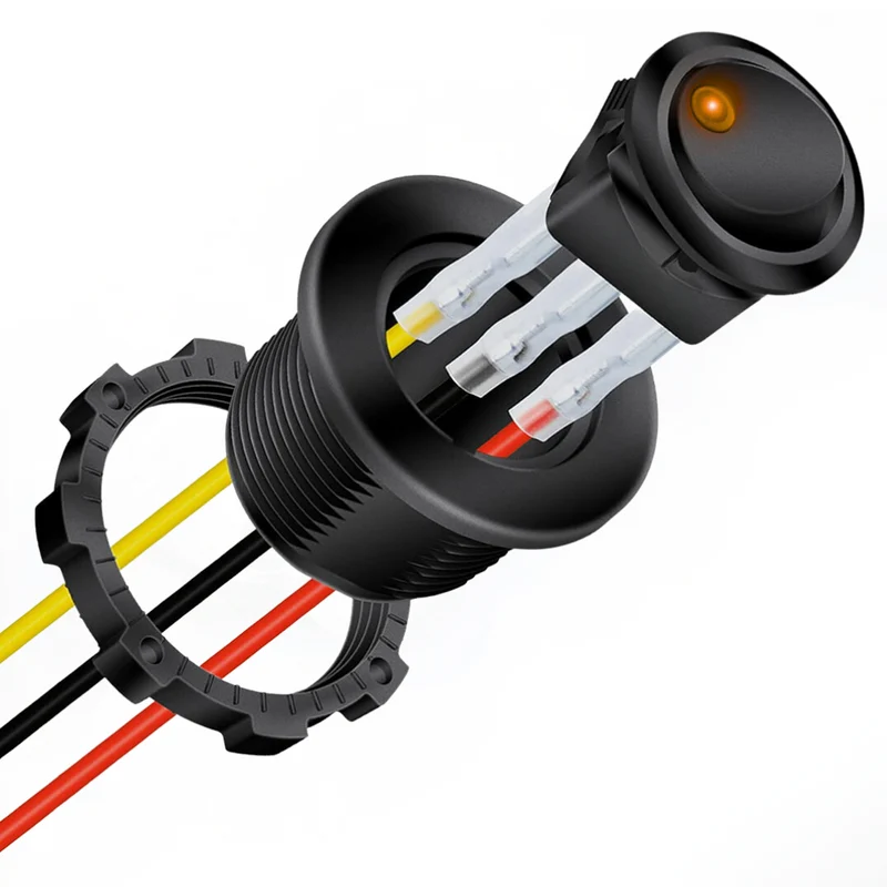 Rund LED-vippbrytare med kablar och hölje