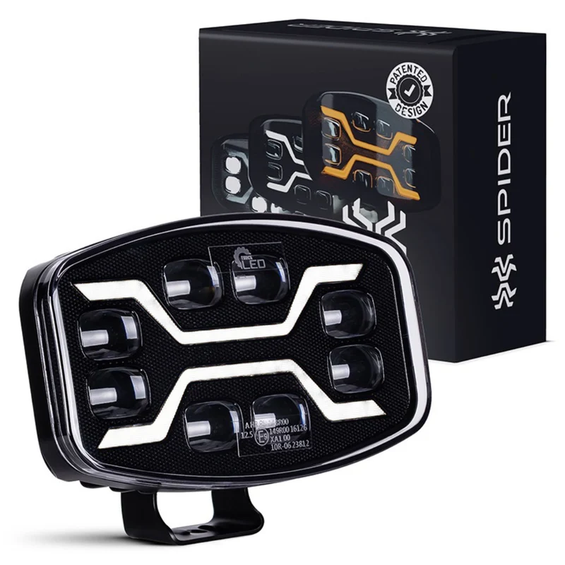 Mörk X-Spider LED-strålkastare med vitt varningsljus och stroboskopfunktion / 9"