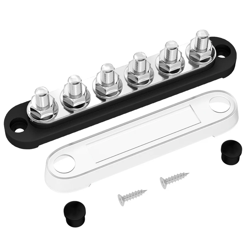 300A samlingsskena med 6 x M10-bultterminaler och lock
