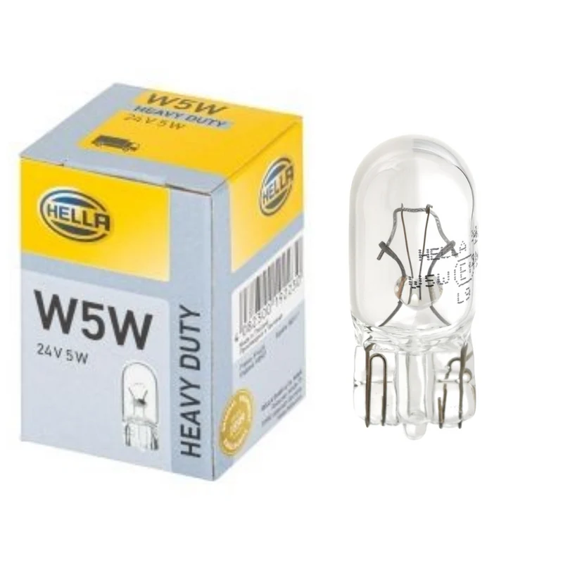 Hella 24v 5w T10 locklösa glödlampor / nr 507 / 10 st.